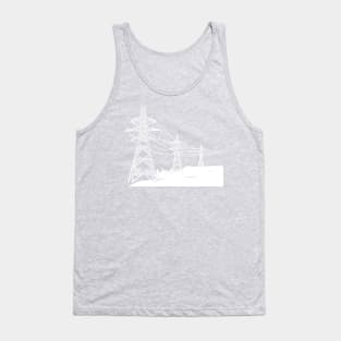 Electricity Pylons Lino Print Silhouette in White and Pink Tank Top